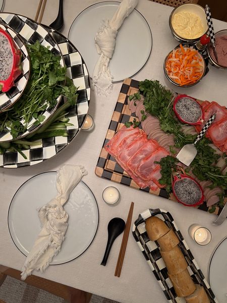 phở and banh mi charcuterie night with my @mackenziechilds sets. So excited to work with them on this special Vietnamese dinner night with friends. They were able to give me a code for the next 48 hours: ORANGE15. Shop now with my exclusive code! #mcpartner #courtlycheckcollection #vietnameserecipes #dinnerparty #checkeredtablescape 

#LTKGiftGuide #LTKhome #LTKSeasonal