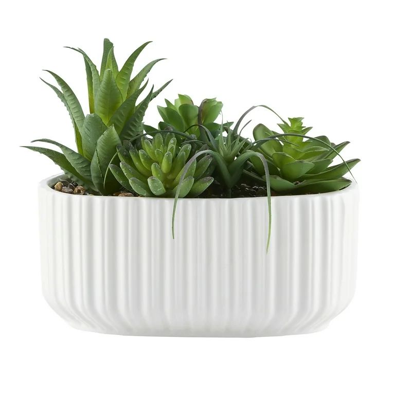 Mixed Green Faux Succulent in a White Ceramic Vase, 7.5" | Walmart (US)