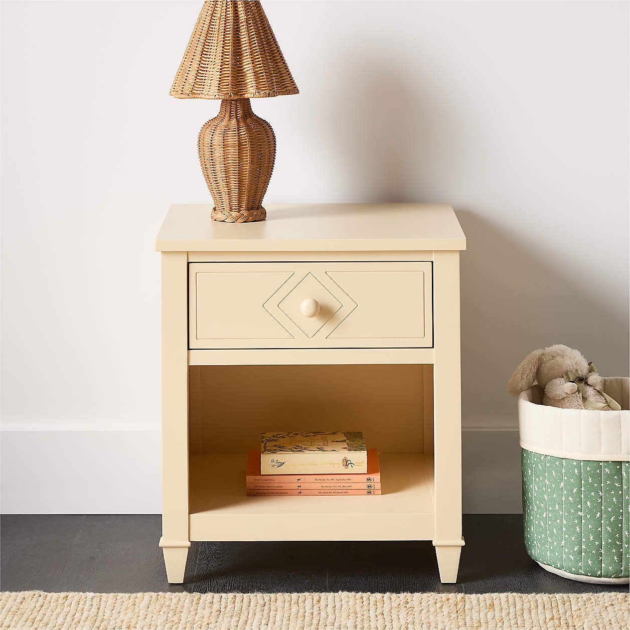 Soleil Buttercream Wood Kids Nightstand with Drawer by Sharland England | Crate & Kids | Crate & Barrel