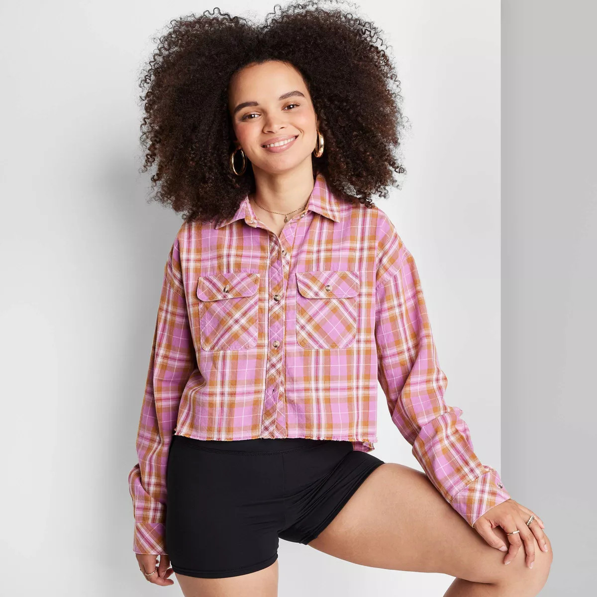 Women's Long Sleeve Cropped Button-Down Shirt - Wild Fable™ | Target