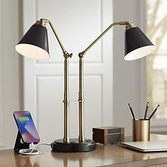 Possini Euro Sentry Black and Antique Brass Desk Lamp with USB Port | Lamps Plus
