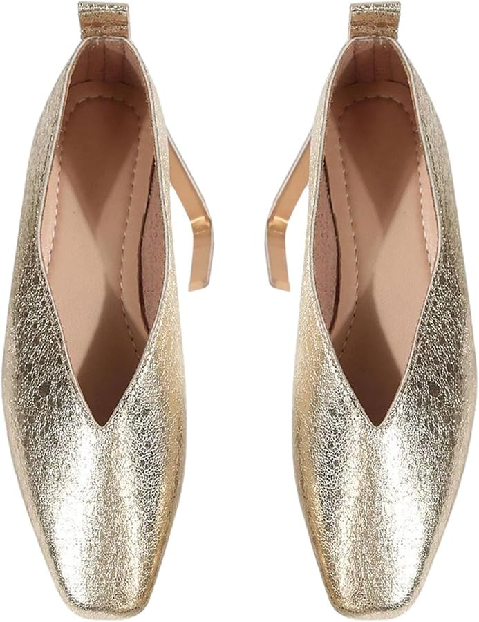 GORGLITTER Women's Gold Closed Toe Ballet Flats Sandals Summer Metallic Sparkly Dressy Square Toe... | Amazon (US)