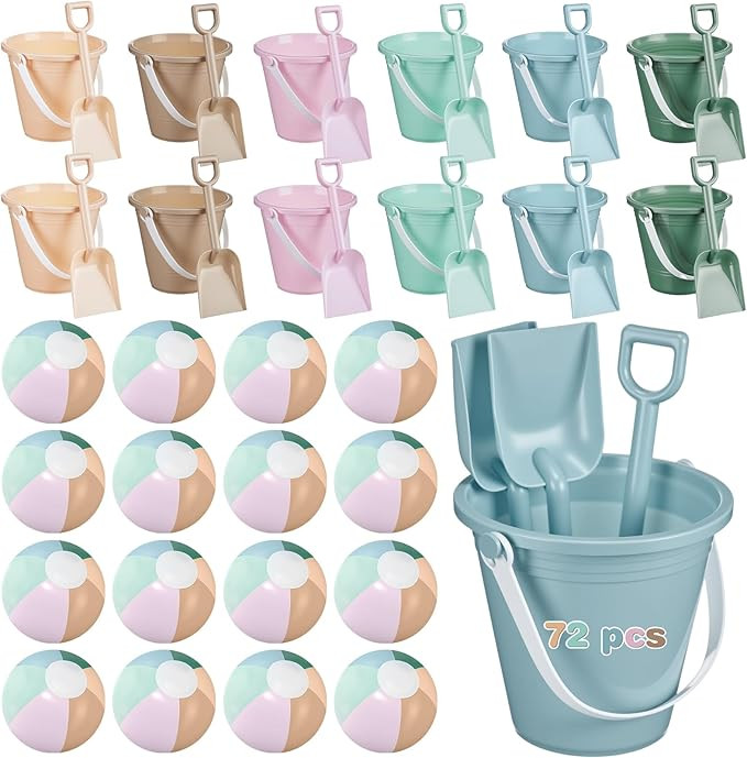 Lunmon 72 Pcs Beach Toys for Kids 24 Set Sand Buckets Shovels Bulk Pastel Beach Balls Inflatable ... | Amazon (US)