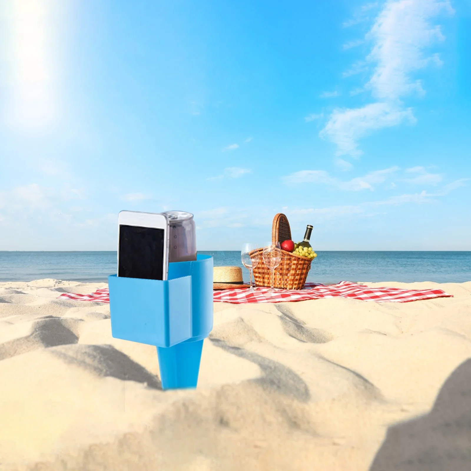 Beach Cup Holder with Pocket, Multi-Functional Sand Cup Holder for Beverage Snack,Beach Accessory... | Walmart (US)