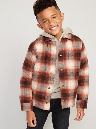 Gender-Neutral Cozy Plaid Flannel Sherpa-Lined Shacket for Kids | Old Navy (CA)