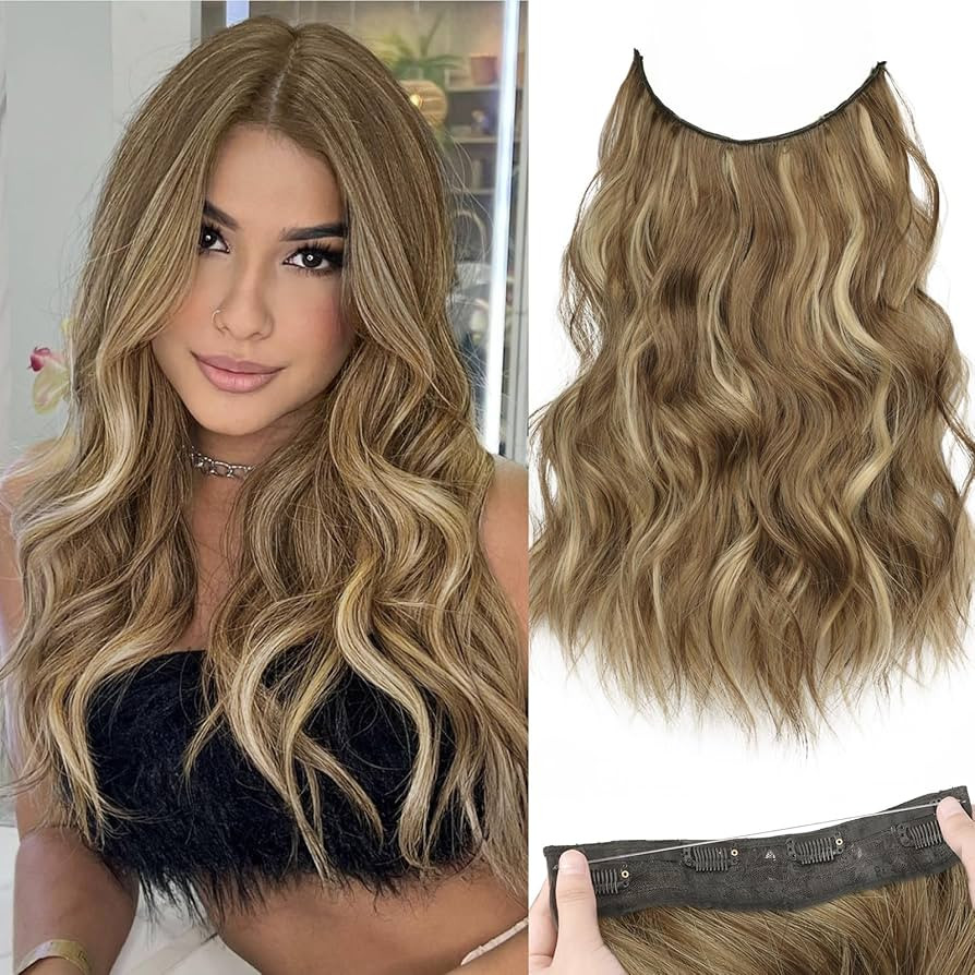 KooKaStyle Invisible Wire Hair Extensions with Transparent Headband Adjustable Size 4 Secure Clip... | Amazon (US)