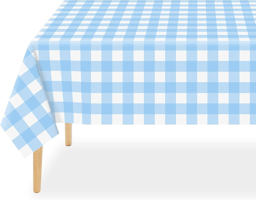 QIKSION Blue Gingham Tablecloth Disposable 2 Pack, 54 x 108 Inch Blue and White Checkered Table C... | Amazon (US)