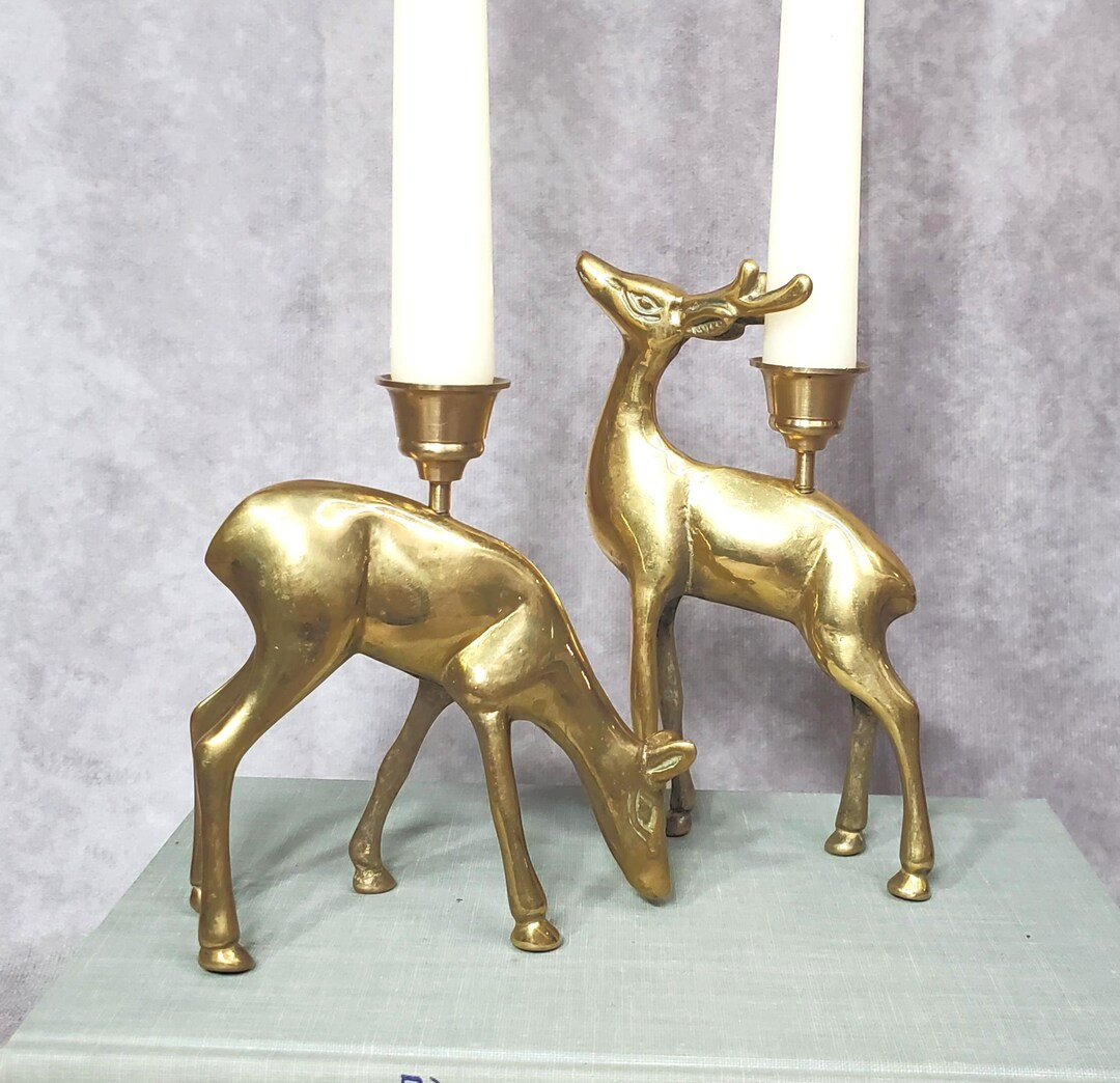 Vintage Brass Deer Candle Holders • Buck & Doe Pair • Mid-century Holiday Decor • Woodland ... | Etsy (US)