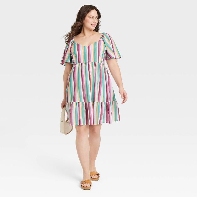 Women's Plus Size Flutter Short Sleeve Tiered Dress - Ava & Viv™ | Target