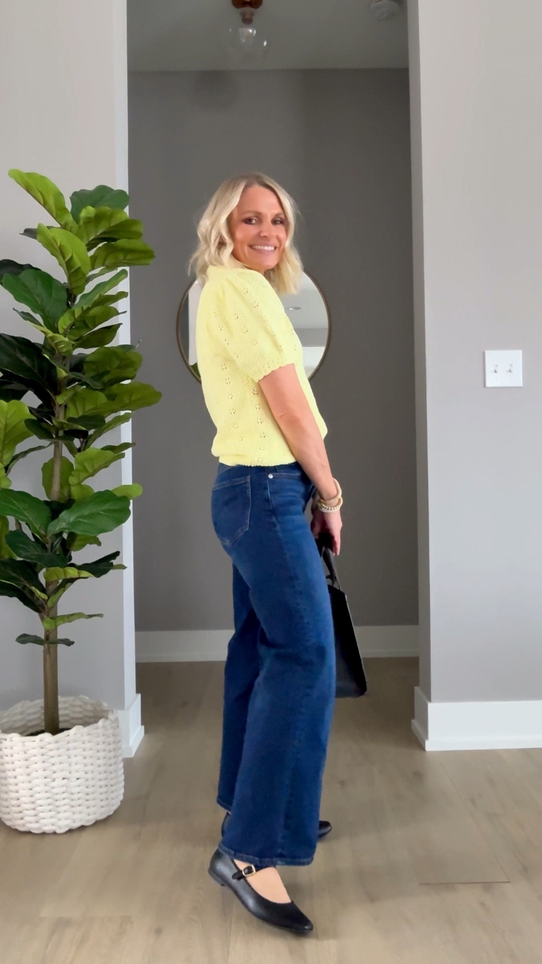 Bright yellow paired with dark denim jeans. 👖 This is a cute transitional spring outfit! 
Yellow short sleeve cardigan- XSMALL
Jeans from Quince- 25/28"

#LTKSeasonal #LTKPetite #LTKOver40