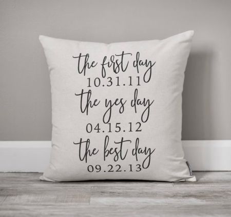 Personalized throw pillow by SweetHooligansDesign

The First Day |  The Yes Day | The Best Day |  Gift Pillow | Wedding Gift | Wedding Gifts for Couple | Bridal Shower Gift | Gift for Bride and Groom | Engagement Gift | Shower Gift 

#LTKGiftGuide #LTKwedding #LTKhome