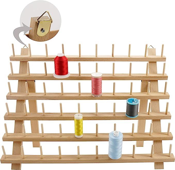 New Brothread 60 Spools Wooden Thread Rack/Thread Holder Organizer with Hanging Hooks for Embroid... | Amazon (US)