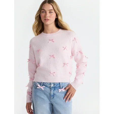 No Boundaries Bow Sweater, Lightweight, Women's | Walmart (US)