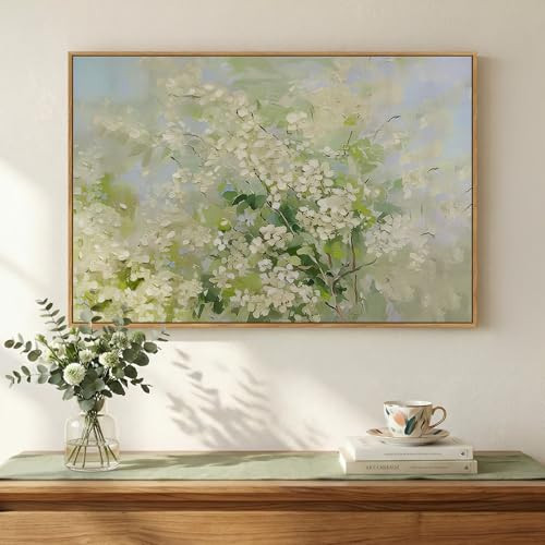 Framed Green Floral Wall Art, Nature Sage Green Vintage Botanical Canvas Painting Prints Artwork for Modern Farmhouse Works, Rustic Cottage Core Abstract Flower for Living Room Bedroom Wall Decor | Amazon (US)
