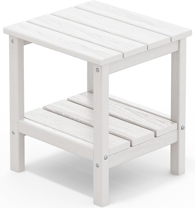 SERWALL 2-Tier HDPE Outdoor Side Table, Weatherproof Rectangular Adirondack Side Table, White | Amazon (US)