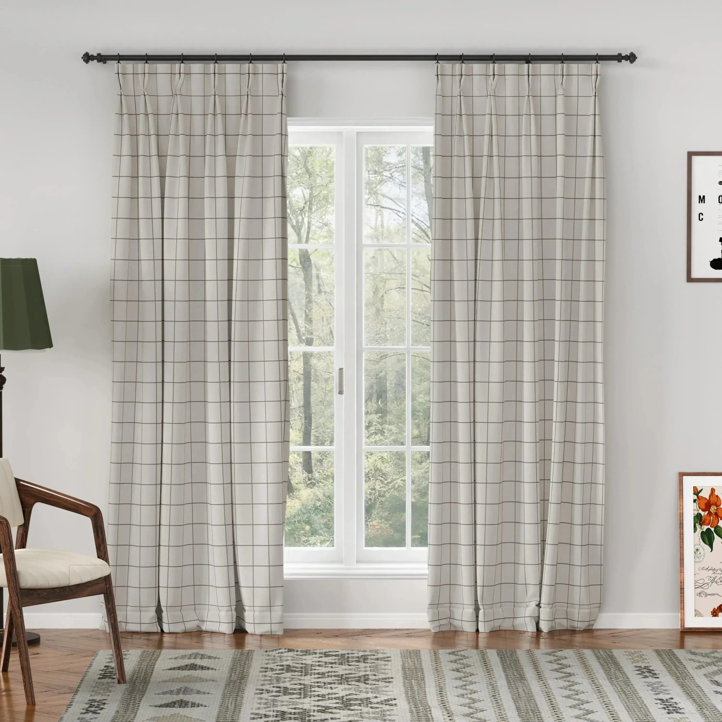 Sienna Windowpane Linen Thermal Curtains Pinch Pleat Drapes | LuxDrape