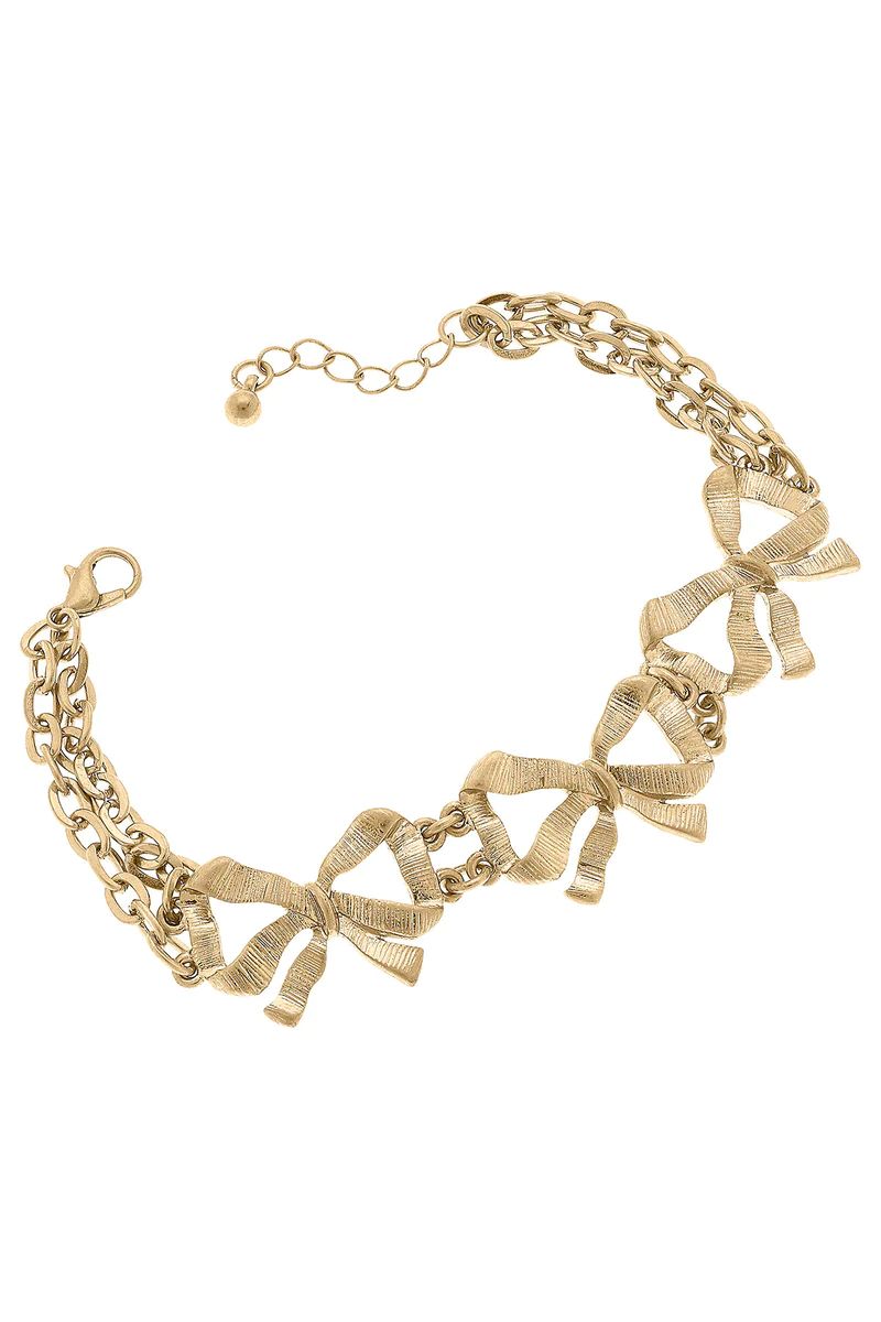 Adina Bow Layered Chain Link Bracelet in Worn Gold | CANVAS