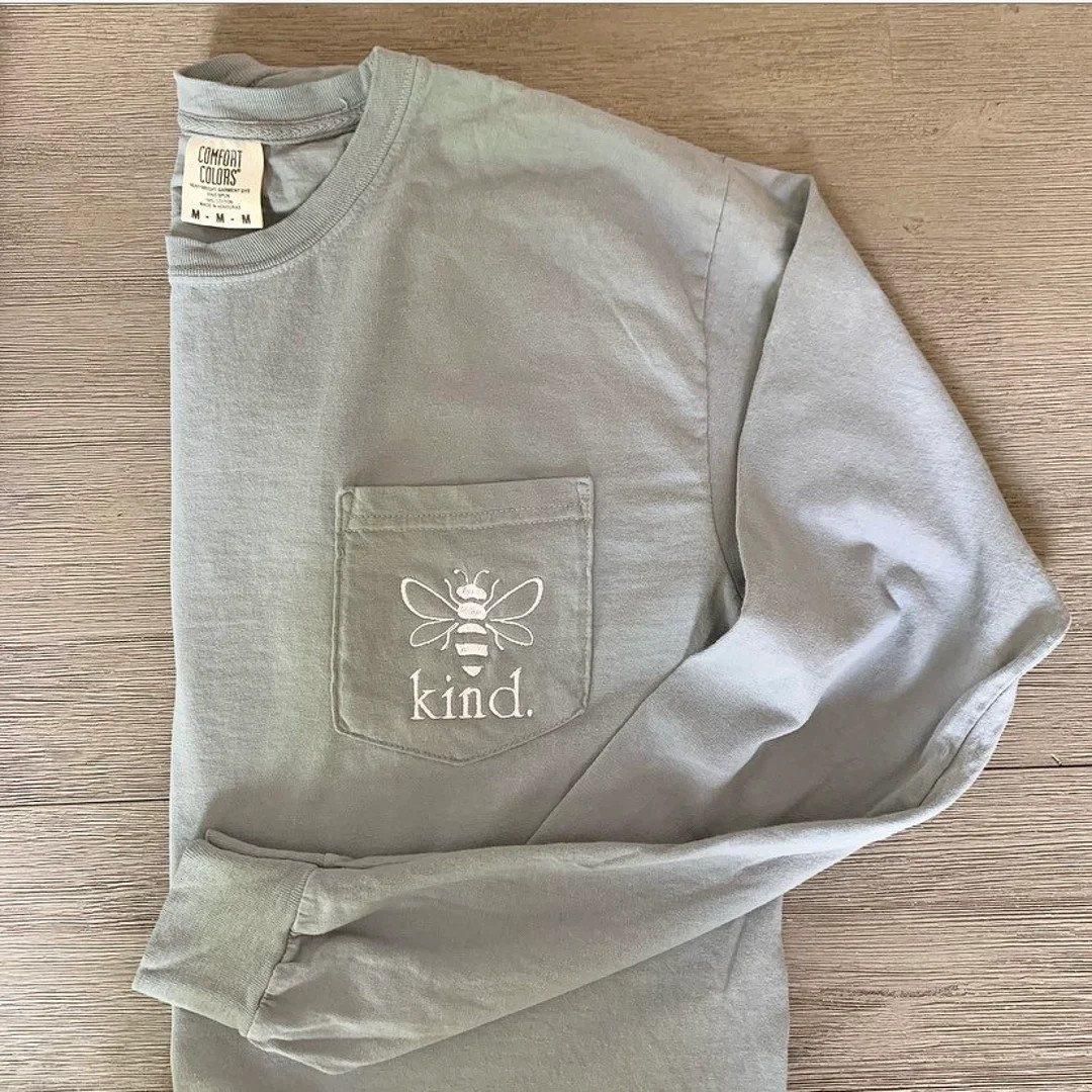 Bee Kind Long Sleeve Tee- Comfort Colors Bumblebee Pocket Tee- Personalized Pocket T-shirt- Ring ... | Etsy (Global)