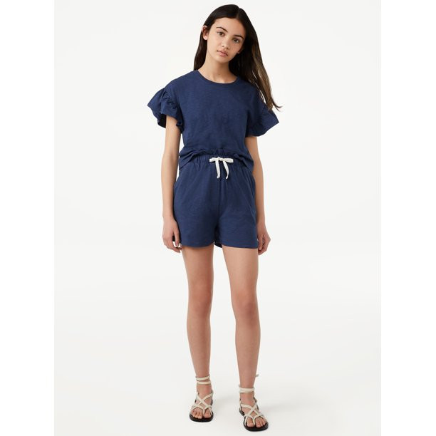 Free Assembly Girls Bell Sleeve T-Shirt and Shorts, 2-Piece Set, Sizes 4-18 - Walmart.com | Walmart (US)
