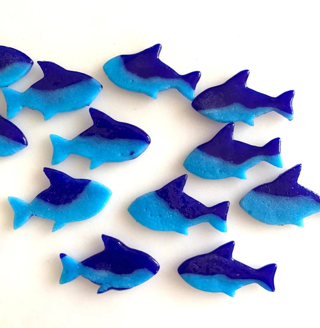 COE 96 fused glass fish, marbled blue - 1 inch - pack of 7 | Etsy (Global)