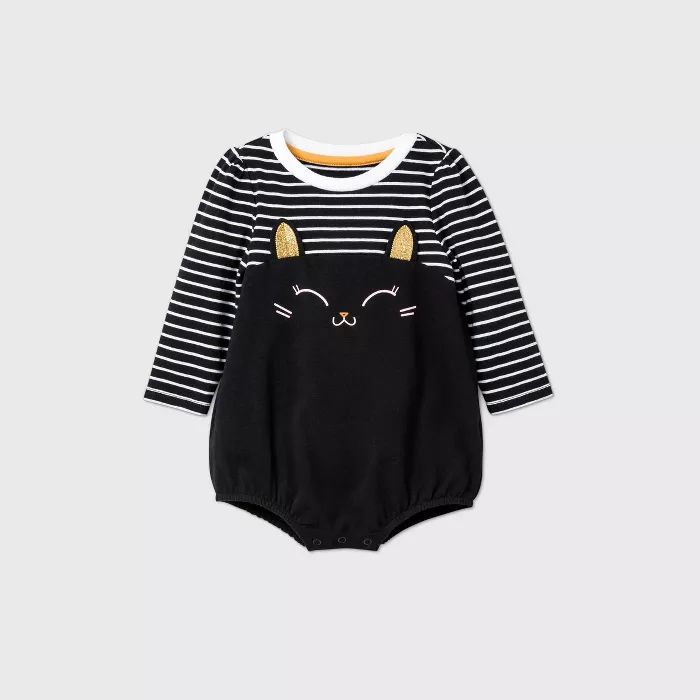 Baby Girls' Striped Cat Bubble Romper - Cat & Jack™ Black | Target