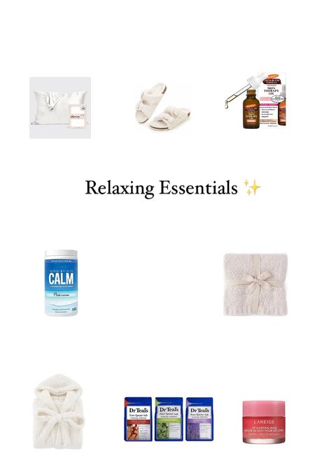 Relaxing Essentials✨
Silk pillowcase. Magnesium. Epson salt. Face oil. Lip mask. Cozy robe. Cozy slippers. 

#LTKHoliday #LTKGiftGuide #LTKover40