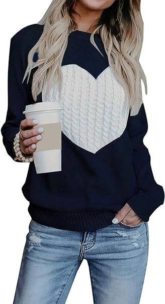 shermie Women's Pullover Sweaters Long Sleeve Crewneck Cute Heart Knitted Sweaters | Amazon (US)