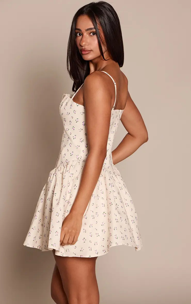 Petite Butter Yellow Floral Square Neck Dropped Waist Shift Mini Dress | PrettyLittleThing US