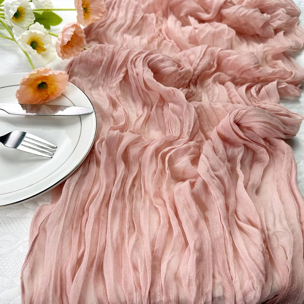 Booque Valley Dusty Pink Cheesecloth Table Runner 10ft Super Soft Boho Wrinkled Gauze Sheer Cloth... | Amazon (US)