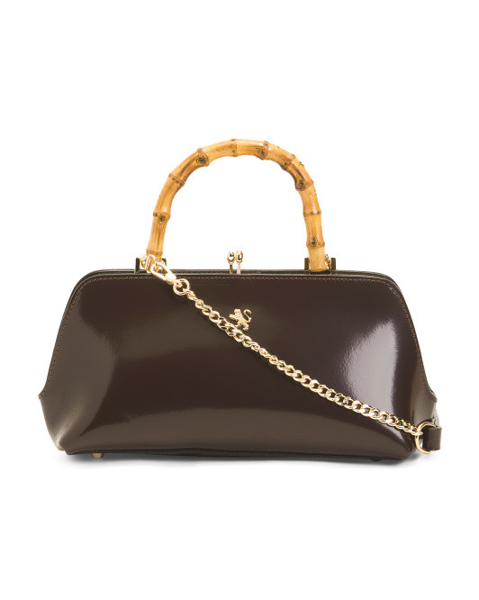 Made In Italy Leather Frame Bag With Bamboo Handle | TJ Maxx