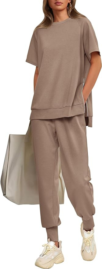 PRETTYGARDEN Women's Summer 2 Piece Outfit Tracksuits Casual Short Sleeve Tops High Waisted Sweat... | Amazon (US)