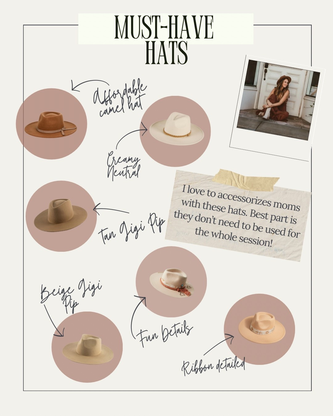 Hats are a must for sessions!! My favorite accessory by far. Bring it along to hold, throw it on for a few and then toss it aside. It will elevate your photos, I promise!! 

#LTKStyleTip #LTKSeasonal