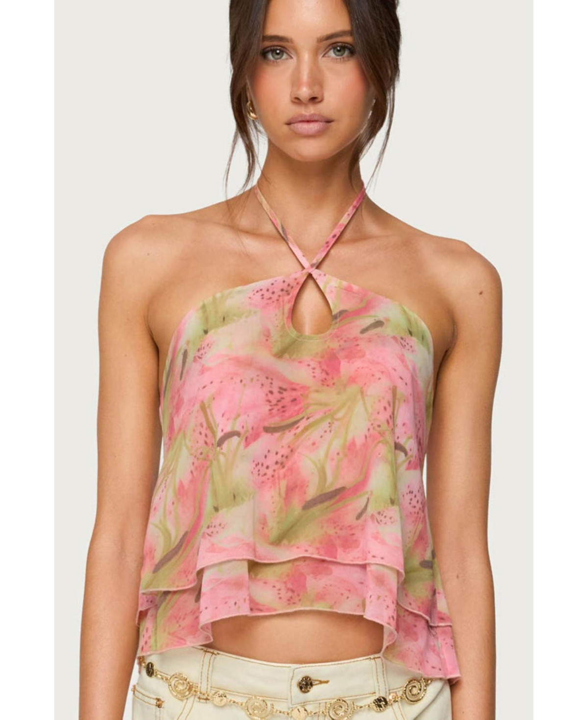 Edikted Women's Dragon Lily Layered Chiffon Halter Top - Mix | Macy's