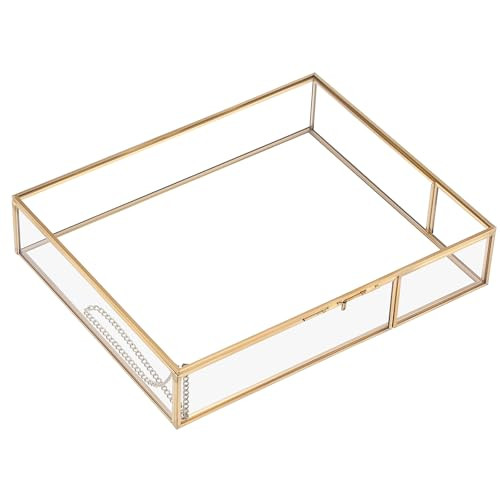 Hipiwe Gold Glass Photo Box - Large Vintage Photo Storage Organizer Box Trinket Jewelry Display Organizer Keepsake Boxes Case Home Decor | Amazon (US)