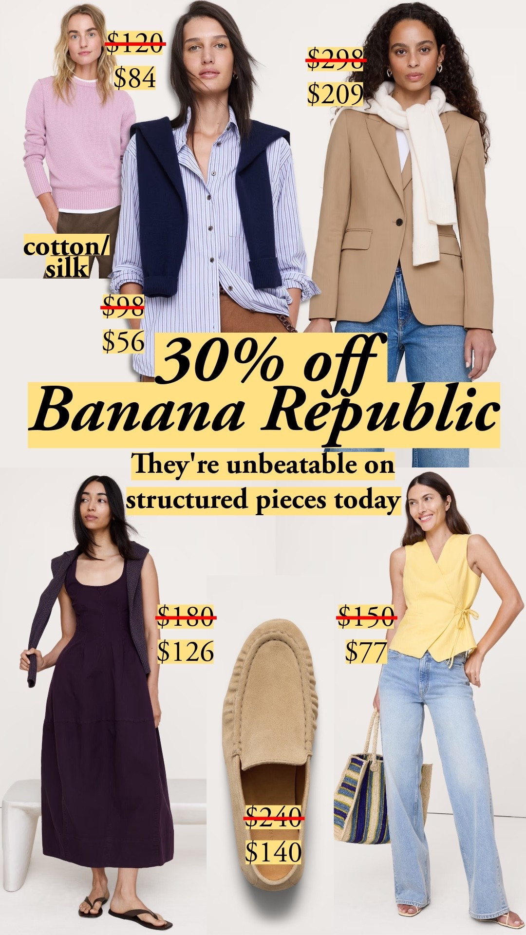 30% Off Full-Priced and Sale Styles. Ends 7/31. Banana Republic got started as a safari-themed store for travel clothes, and now they're unbeatable for structured pieces like blazers and button ups. That yellow blazer is cut very similarly to a Brunello vest, but Brunello has hardware that drags down the side tie and looks sloppy. Feels great to wear a comfy entrance-making dress and field the compliments with "oh, I got it at Banana!"

#LTKootd #LTKSeasonal #LTKSaleAlert