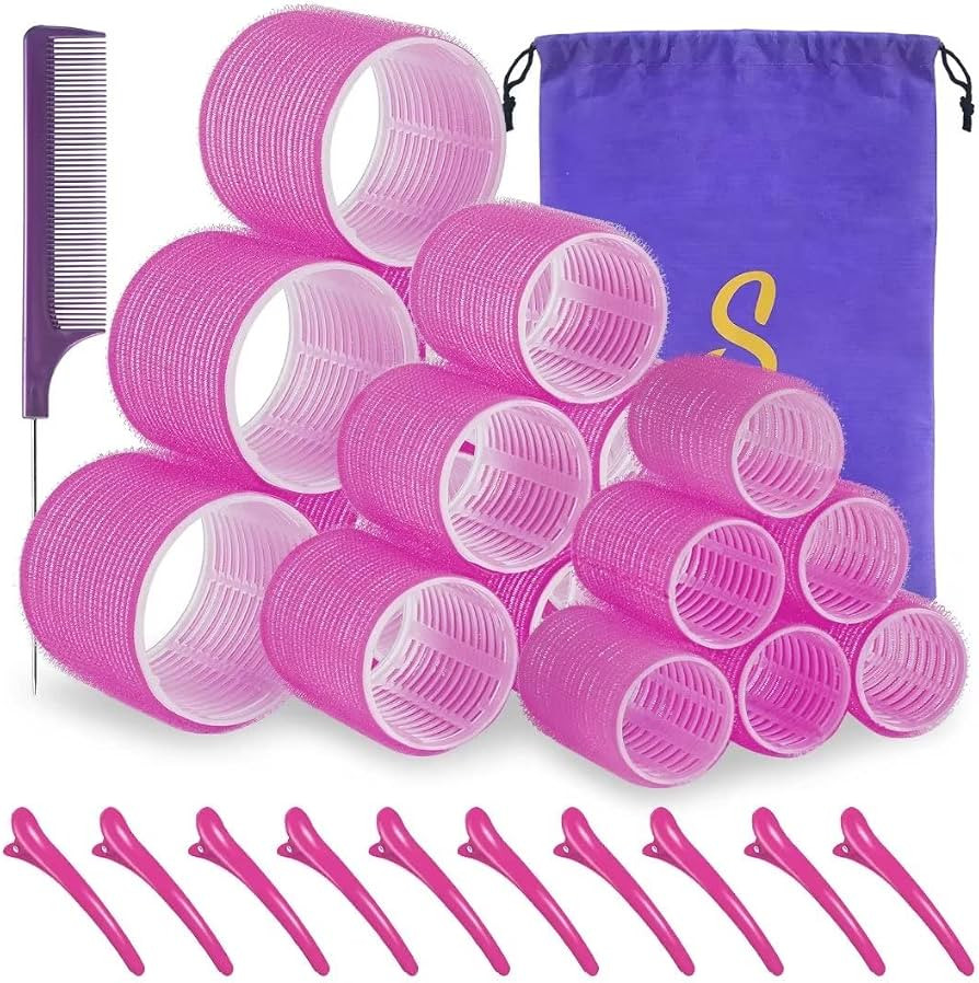 Self grip hair roller set,Hair roller set 18 pcs,Hair rollers with hair roller clips and comb,Sal... | Amazon (US)