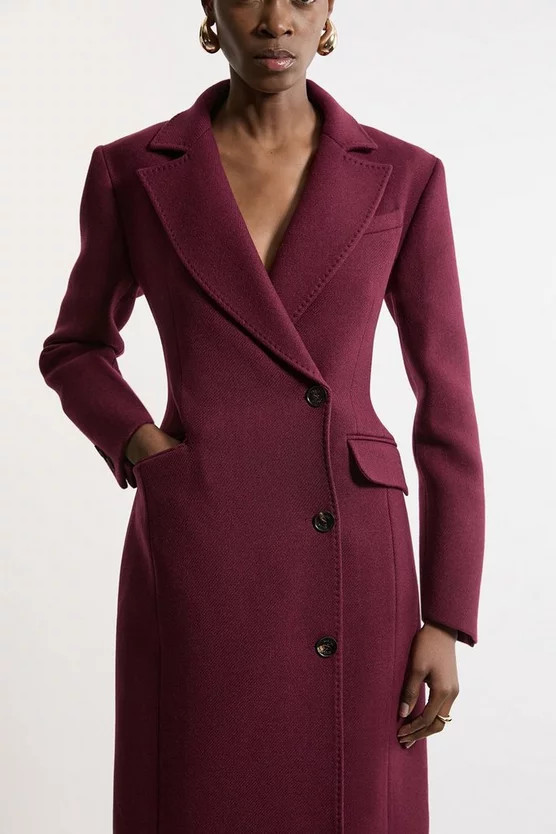 Italian Wool Blend Tailored Fitted Maxi Coat | Karen Millen | Karen Millen UK + IE + DE + NL