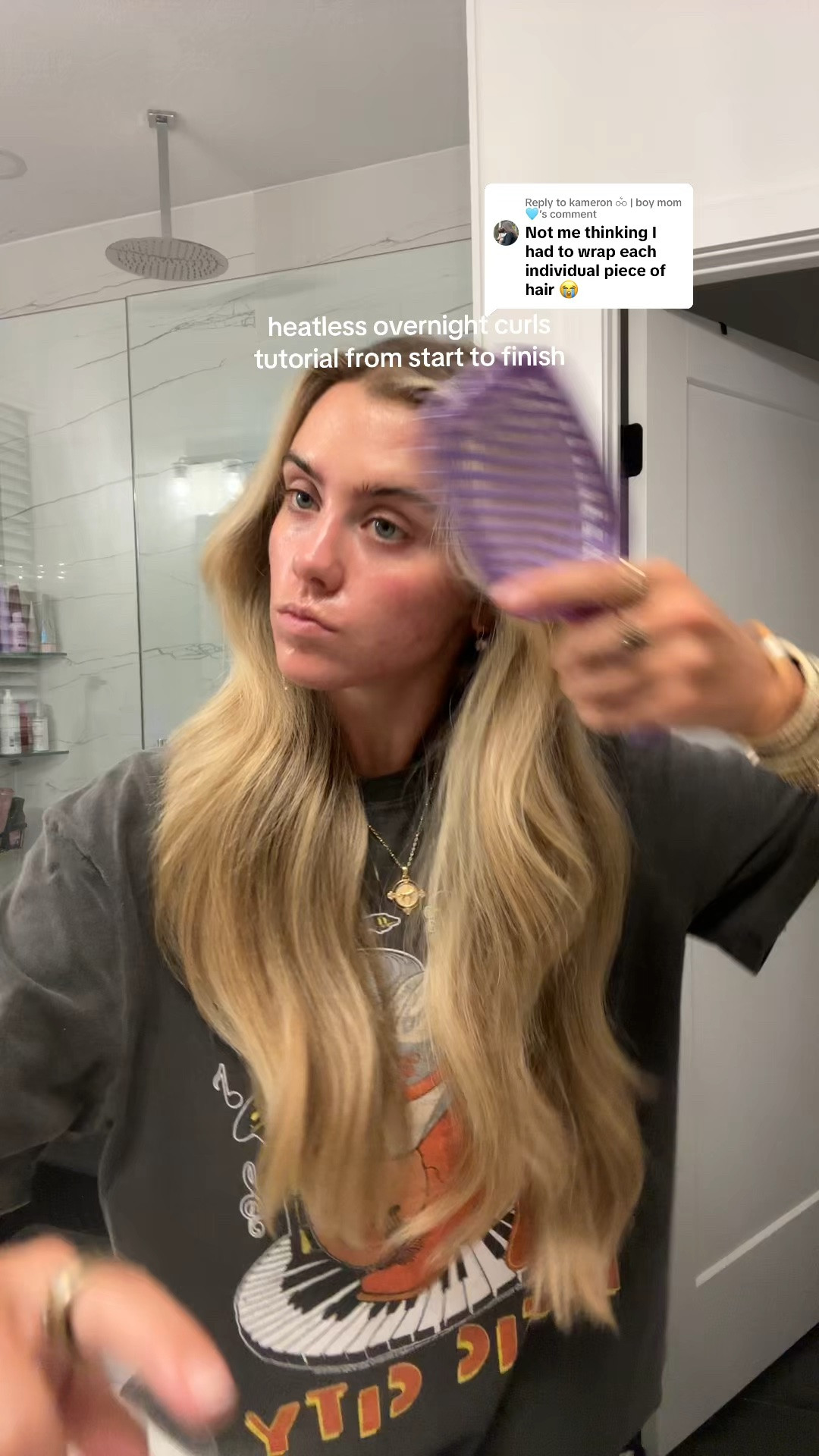 Replying to @kameron ⚯͛ | boy mom 🩵 heatless overnight curls from start to finish !!! the same tutorial I follow every single night for volume and curls 😇 things to pay attention to: pushing up at the end to get tight curls, always sleep with bonnet, switch up the curl method at the bottom once equal amount of hair are left what’s wrapped vs what’s left, takes all of 3 minutes tops, no products necessary, always dry hair. 

#heatlesscurlstutorial #heatlessovernightcurls #overnightcurlstutorial #noheatcurlstutorial #heatlesscurlshack @kitsch

#LTKgrwm #LTKselfcare #LTKBeauty