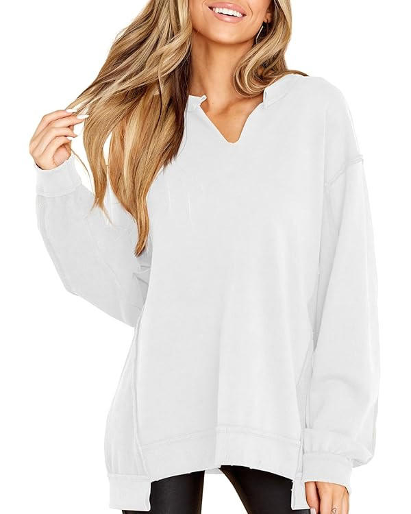 Dokotoo Oversized Sweatshirt for Women V Neck Long Sleeve Casual Pullover Sweatshirts Tops | Amazon (US)