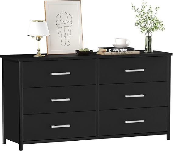 IKENO 6 Drawer Double Dresser, Industrial Wood Dresser for Bedroom, Sturdy Steel Frame… | Amazon (US)