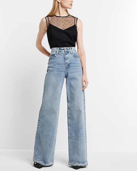 Super High Waisted Light Wash Baggy Wide Leg Jeans | Express