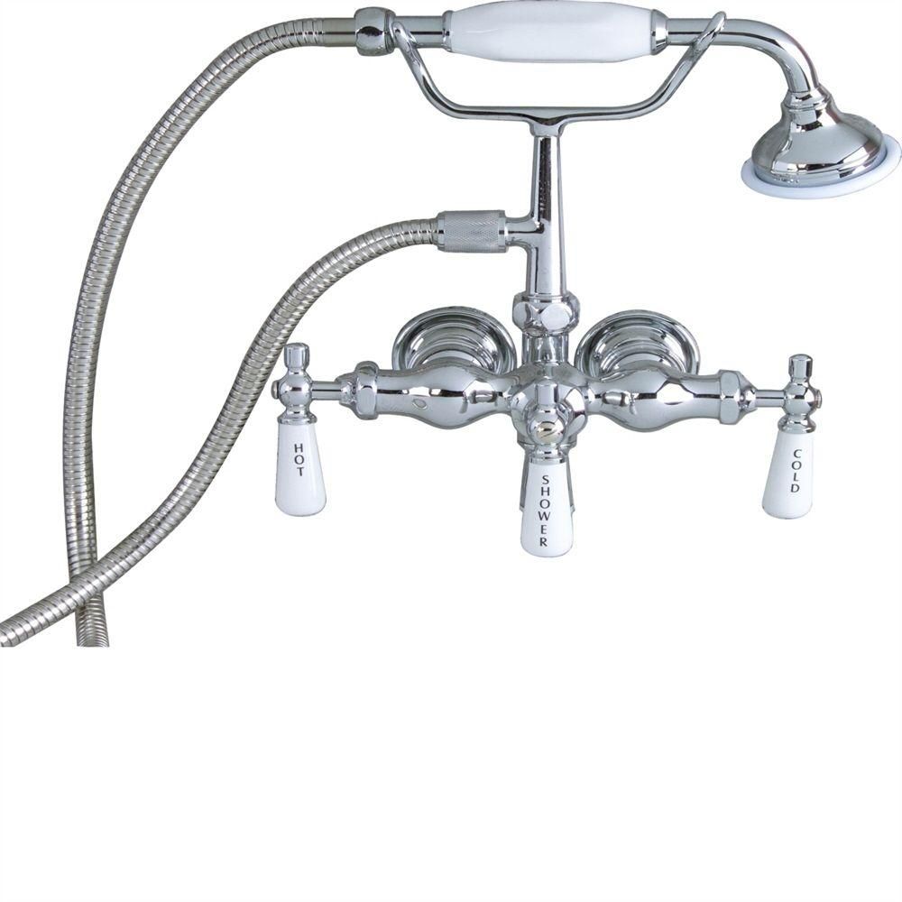 3-Handle Claw Foot Tub Faucet with Old Style Spigot and Hand Shower in Polished Chrome | The Home Depot