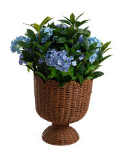 Real Touch Outdoor Covered Hydrangeas In Woven Planter | Marshalls
