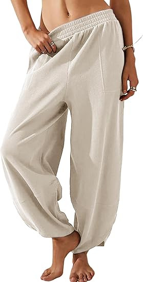 Faleave Women's Baggy Wide Leg Pants Elastic Waisted Casual Comfy Palazzo Harem Pants with Pocket... | Amazon (US)