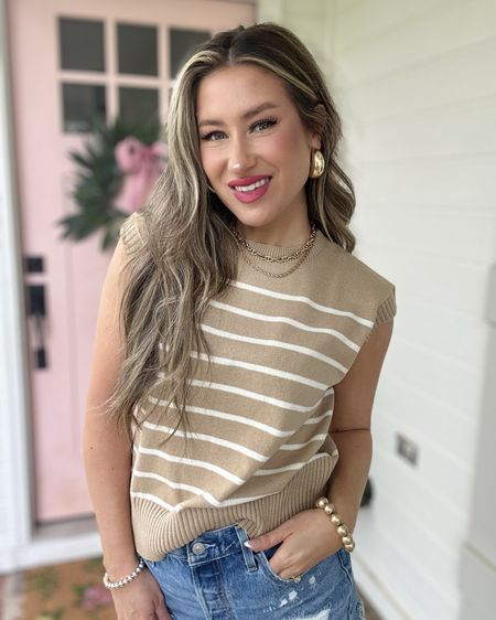 This striped sleeveless sweater is so stinkin soft y’all!! It comes in multiple color ways and I can think of half a dozen ways to wear it! Super affordable and on sale right now! 

#LTKfindsunder50 #LTKsalealert #LTKstyletip