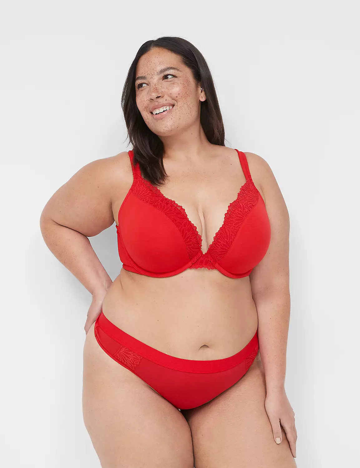 Cotton Boost Plunge Bra With Lace | LaneBryant | Lane Bryant (US)