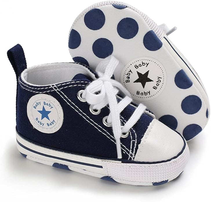 Baby Boys Girls Star High Top Sneaker Soft Anti-Slip Sole Newborn Infant First Walkers Canvas Den... | Amazon (US)