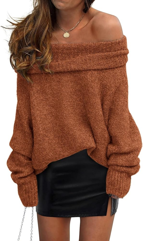 PRETTYGARDEN Women's Off The Shoulder Sweater Long Sleeve Tops 2025 Fall Loose Knit Pullover Swea... | Amazon (US)