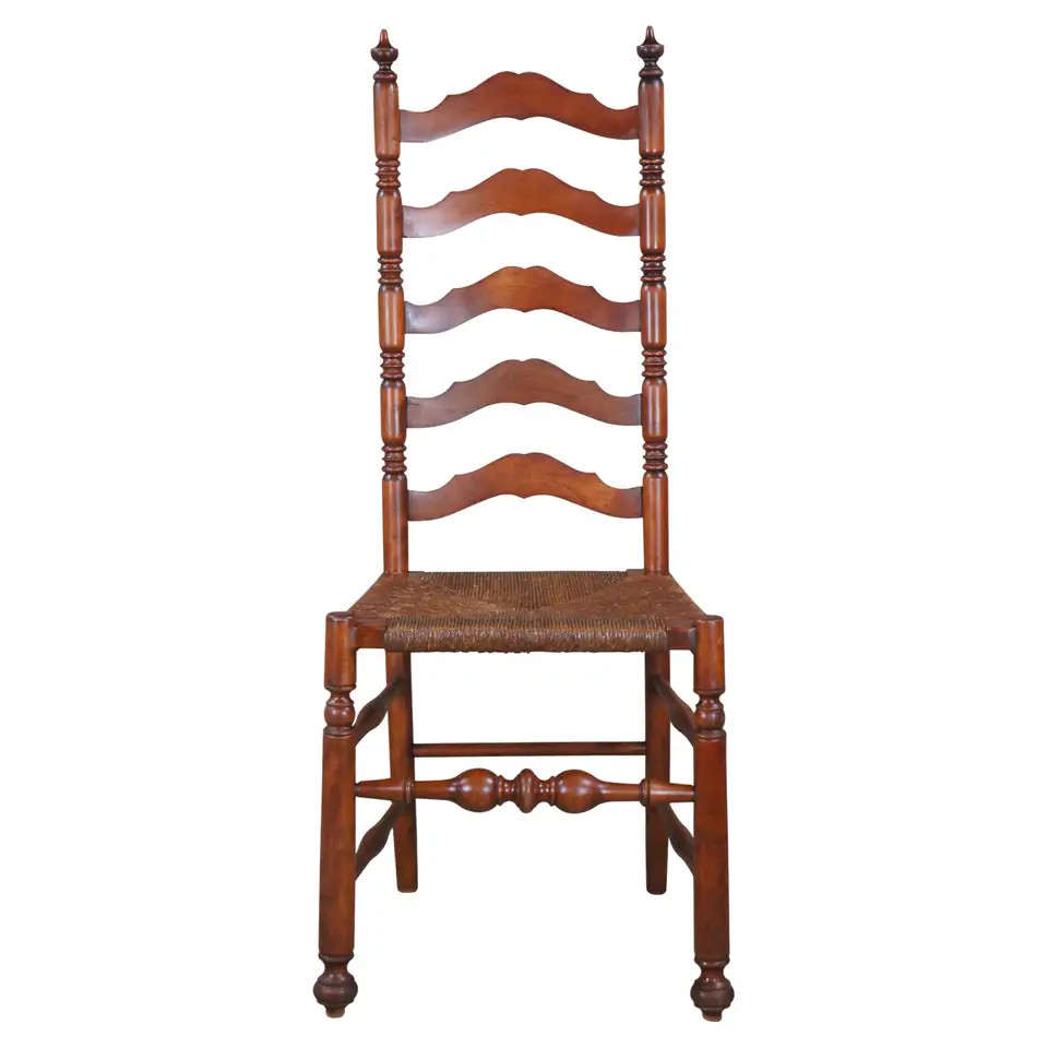 Antique Early 20th Century Shaker Oak Ladderback Side Accent Chair Rush Seat | 1stDibs