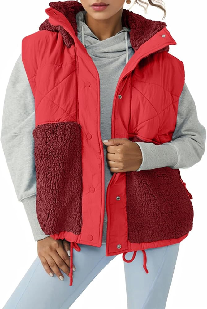 Imily Bela Womens Winter Sherpa Fleece Vest Stand Collar Button Down Sleeveless Jacket Casual Hoo... | Amazon (US)